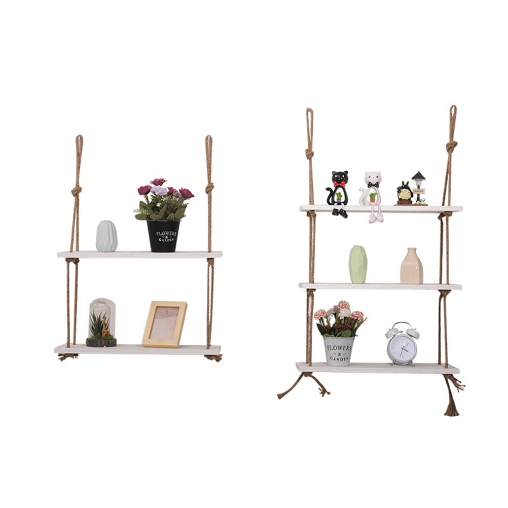 Jump Rope Shelf Masteelf Wooden Hanging Shelf Swing Rope Floating Shelves 1 Tier Jute ...