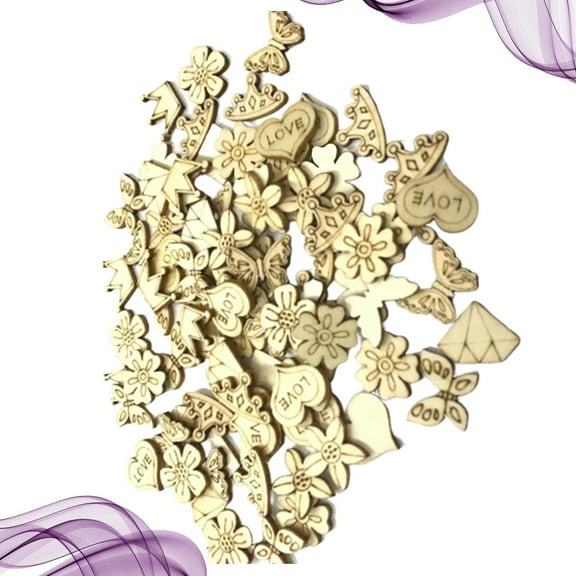 Masteelf Wooden Pieces for Crafts and Decorate 200pcs Crown Flower Shape Heart Ornament Wood Cutouts DIY