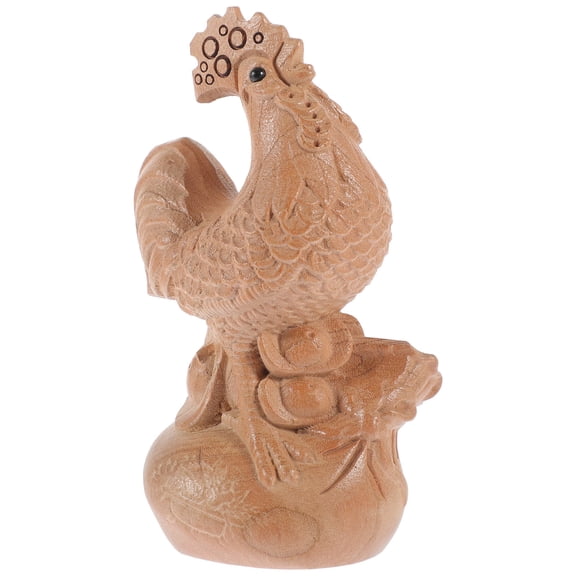 Masteelf Wooden Rooster Figurine Indoor Wooden Rooster Statue Carving Chicken Ornament