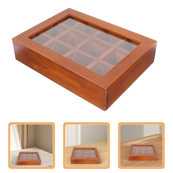 Masteelf Wooden Tea Bag Display Box with Clear Window Tea Organizer Multipurpose 12-Compartments Box for Tea Bags Instant Coffee Sugar Packets