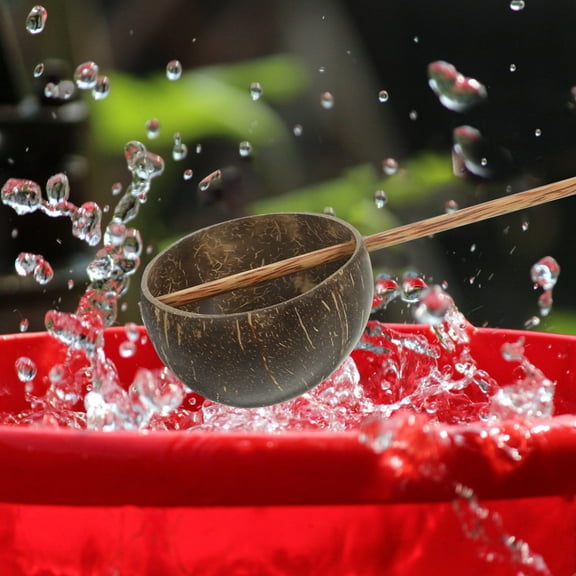 SWETRACE Sturdy Water Spoon Coconut Shell Bath Ladle 1Pack 15.0*3.9*2.4in
