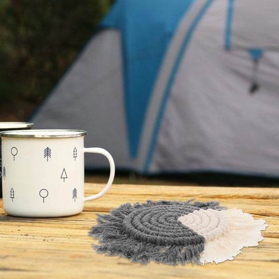 Masteelf Woven Cotton Coasters with Tassels Boho Absorbent Round Mugs Mat Woven Cups Pads Handmade Macrame Coasters for Farmhouse Home Decors