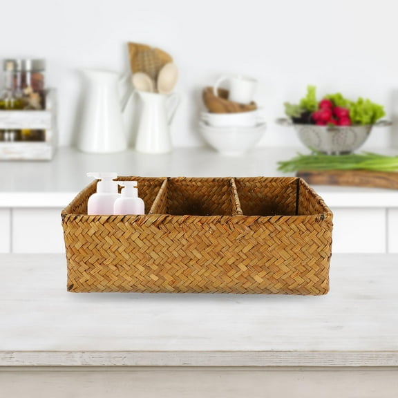 Masteelf Woven Storage Basket 3 Compartment Tabletop Organizer for Sundries and Remote Controls