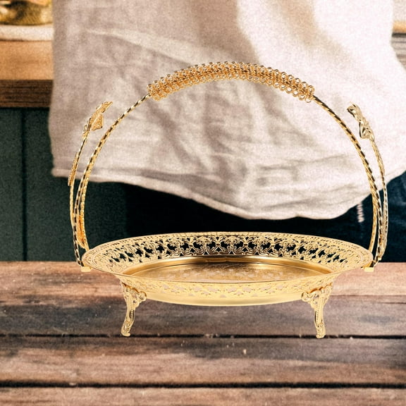 Masteelf Zinc Alloy Serving Plate Fruit Organizer Countertop Fruit Basket Small Fruit Platter with Handle Dessert Wedding Plate Fruit Serving Trays for Table Centerpiece