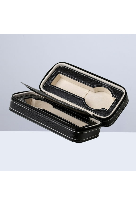 Zippered Watch Storage Box Watch Holder Organizer Dual Wristwatch Protector Travel Case (Black)