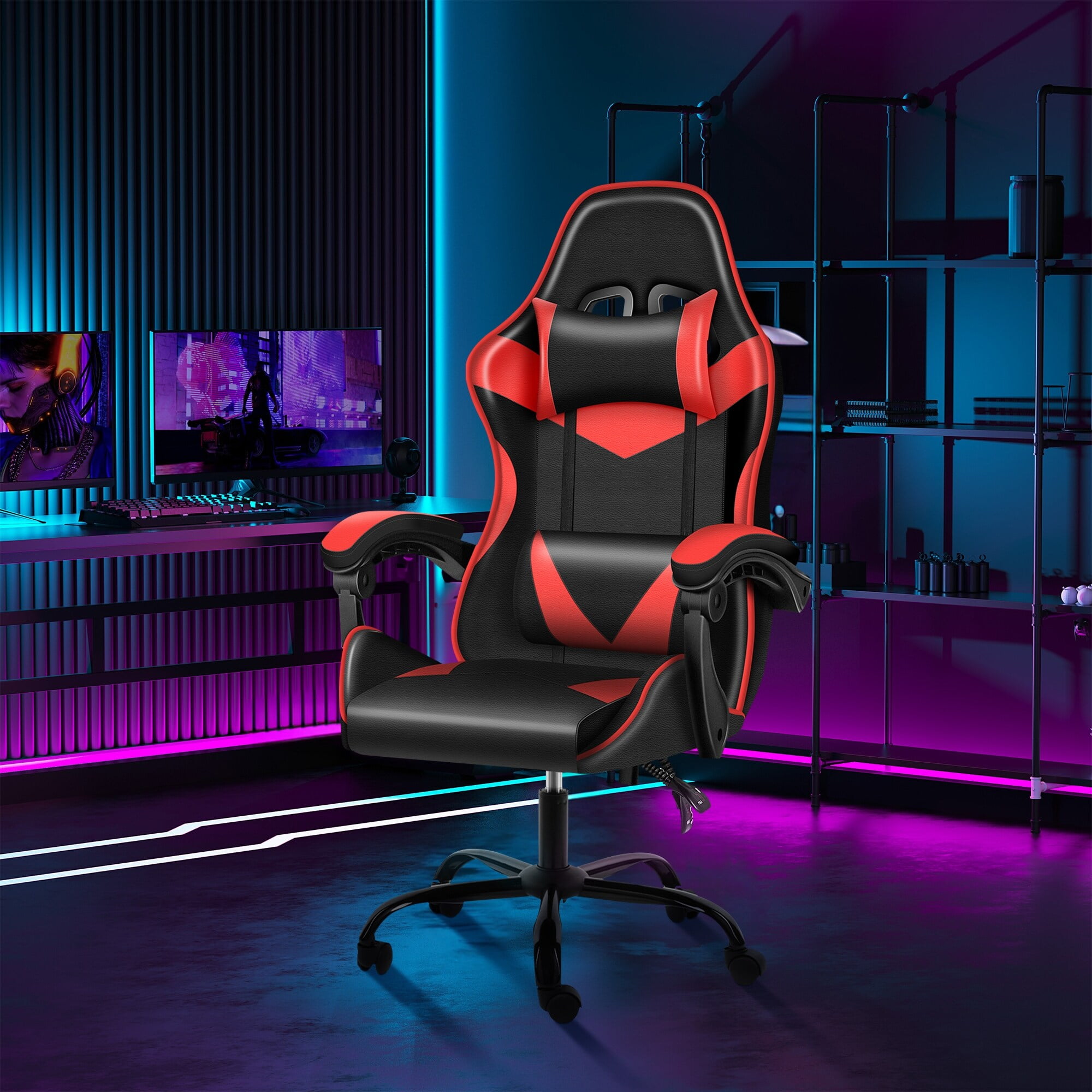Master Adjustable Office Computer Racing Gaming Chair High Back With Massage Cushion Red Black