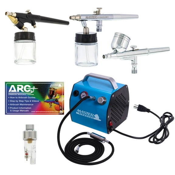 Master Airbrush Professional 3 Airbrush Kit with G22, S68, E91 Airbrushes, TC-77 Compressor & Air Hose