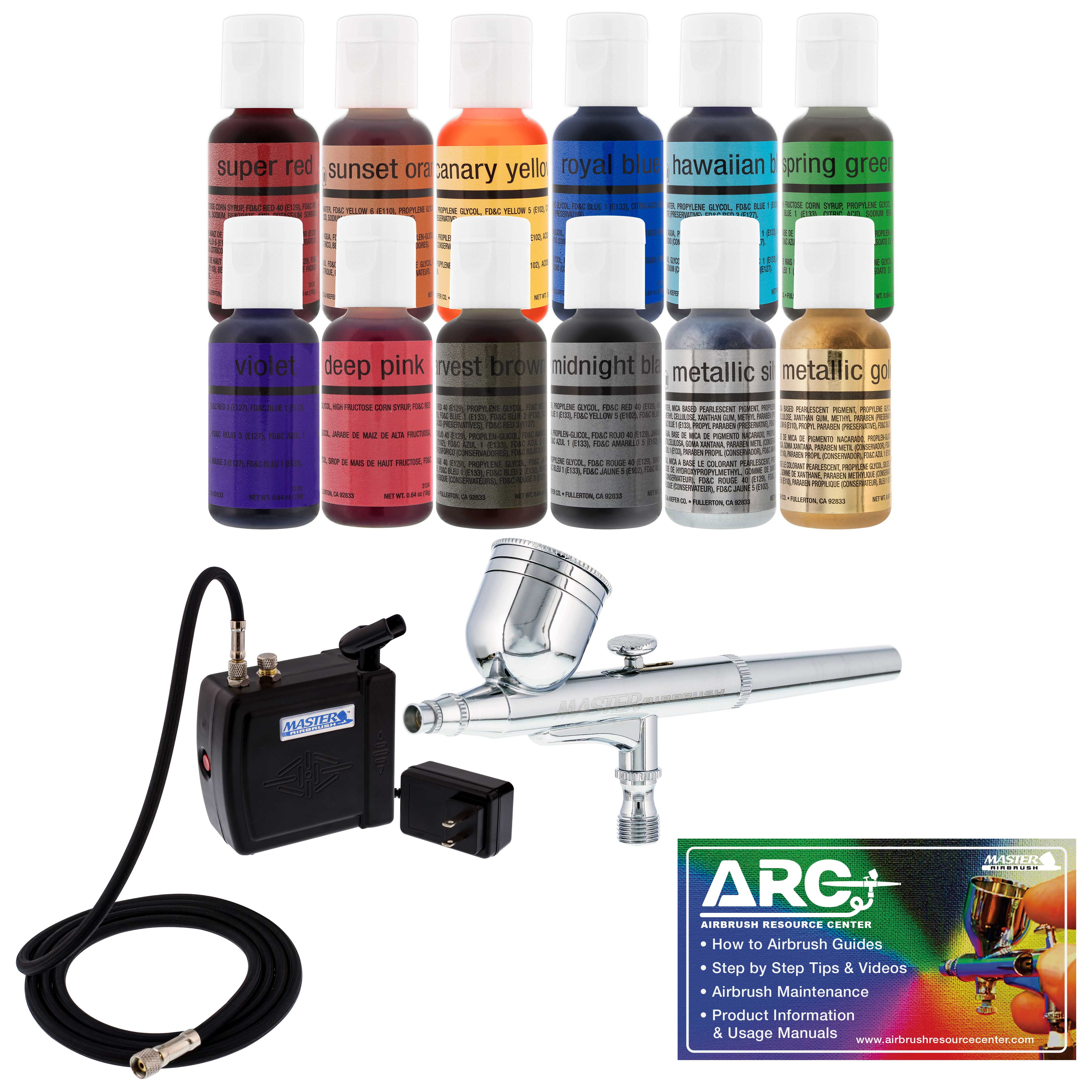 U.S. Cake Supply - Complete Cake Decorating Airbrush Kit with A Full Selection of 12 Vivid Airbrush Food Colors - Decorate Cake