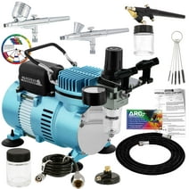 Master Airbrush Cool Runner II Dual Fan Air Compressor Pro System Kit, 3 Airbrush Sets, Gravity and Siphon Feed Holder
