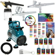 Master Airbrush Cool Runner II Dual Fan Air Compressor Pro System Kit, 3 Airbrush Sets, Gravity and Siphon Feed Holder