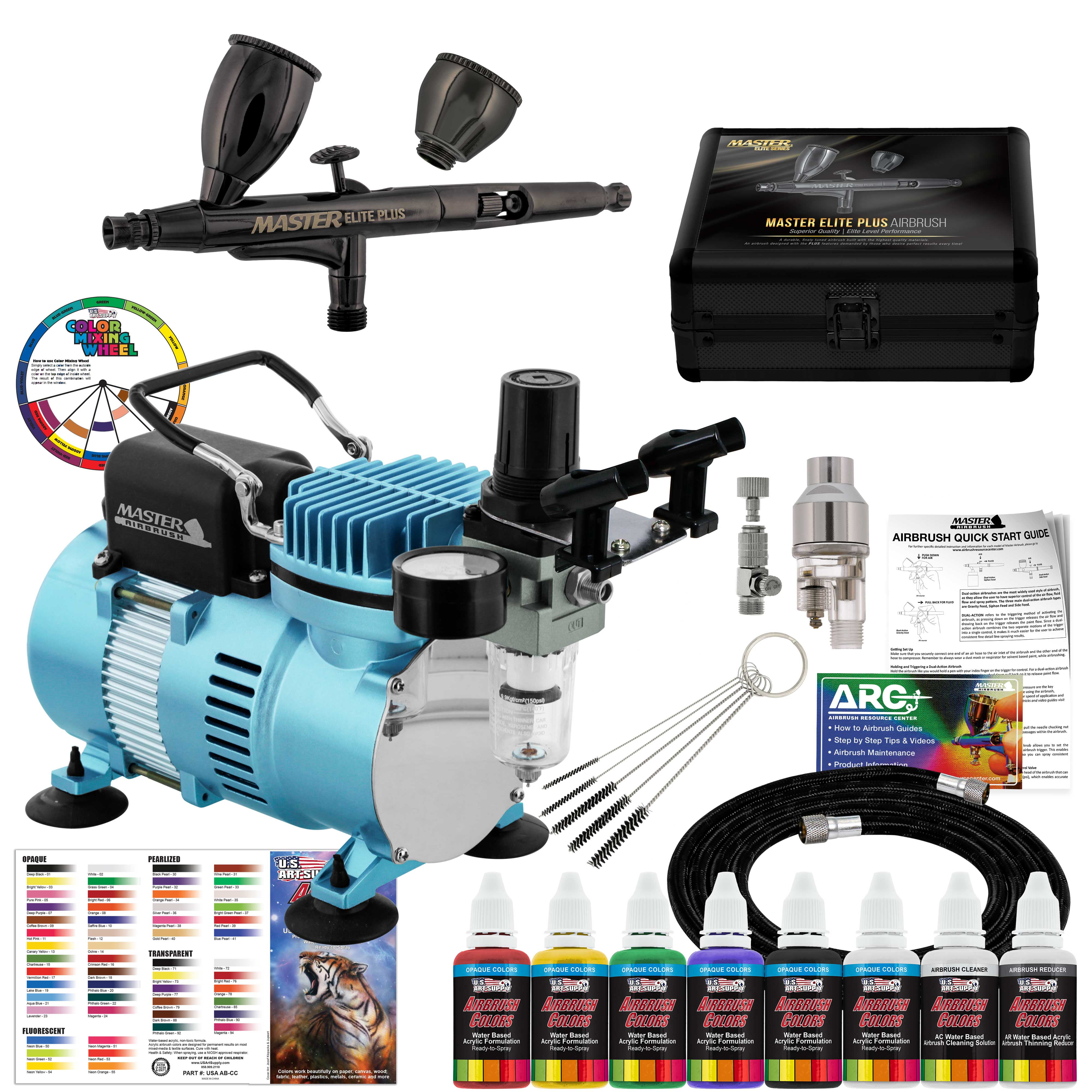 Master Airbrush Powerful Cordless Handheld Acrylic Paint Airbrushing System  with 6 Primary Opaque Paint Colors, Reducer & Cleaner Kit - 20 to 36 PSI