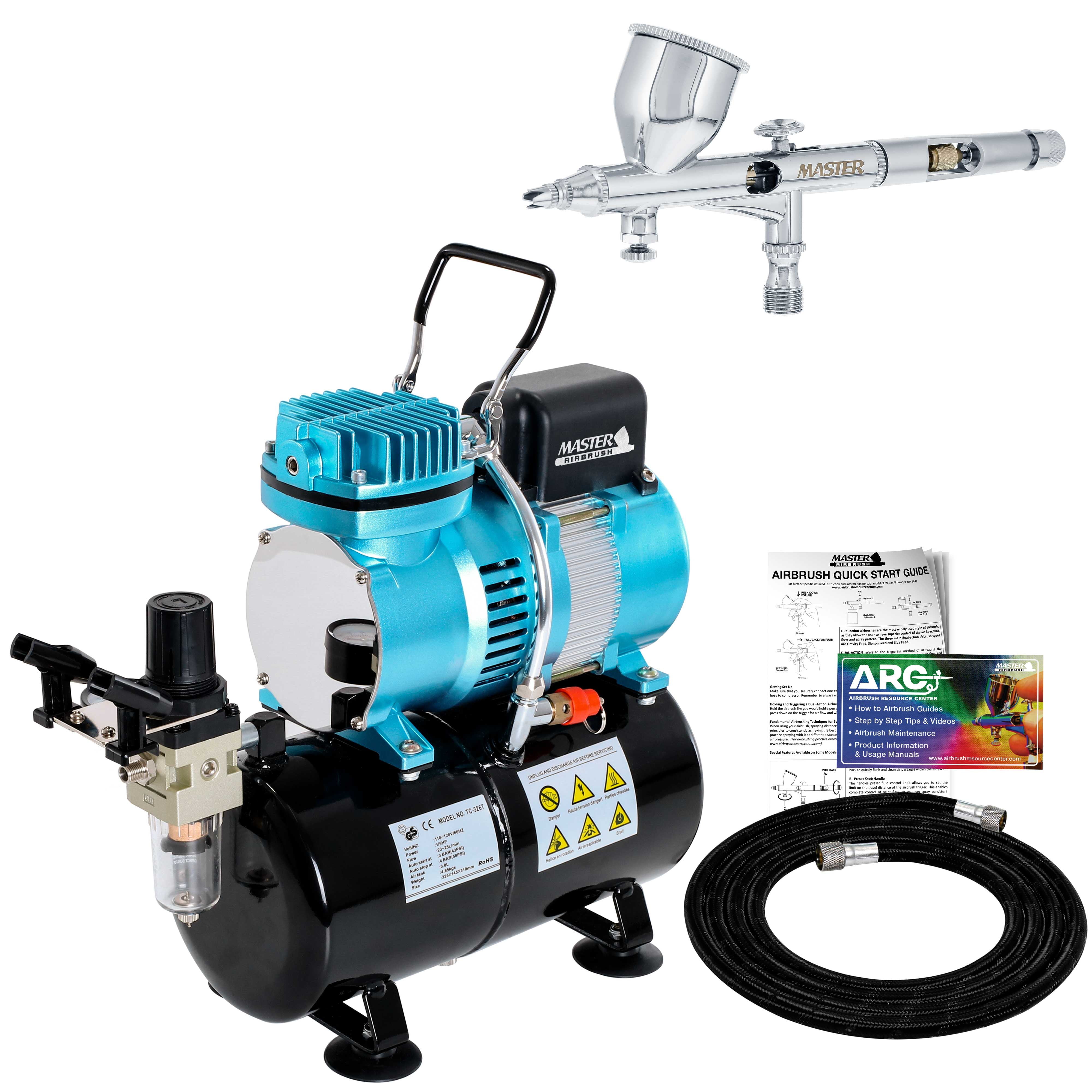 Master Airbrush Cool Runner II Dual Fan Air Compressor System Kit with  Master Elite Plus Elite Level Performance Airbrush Set, Case, Dual-Action,  0.3mm Tip, 2 Cups, 6 Color Acrylic Paint Artist Set 