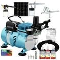 thumbnail image 1 of Master Airbrush Tattoo System 3 Airbrushes, Air Compressor, Book of 100 Stencils, 6' Hose, Airbrush Holder, 3 Quick Couplers, Black, Red & Blue Temporary Tattoo Ink, 1 of 6