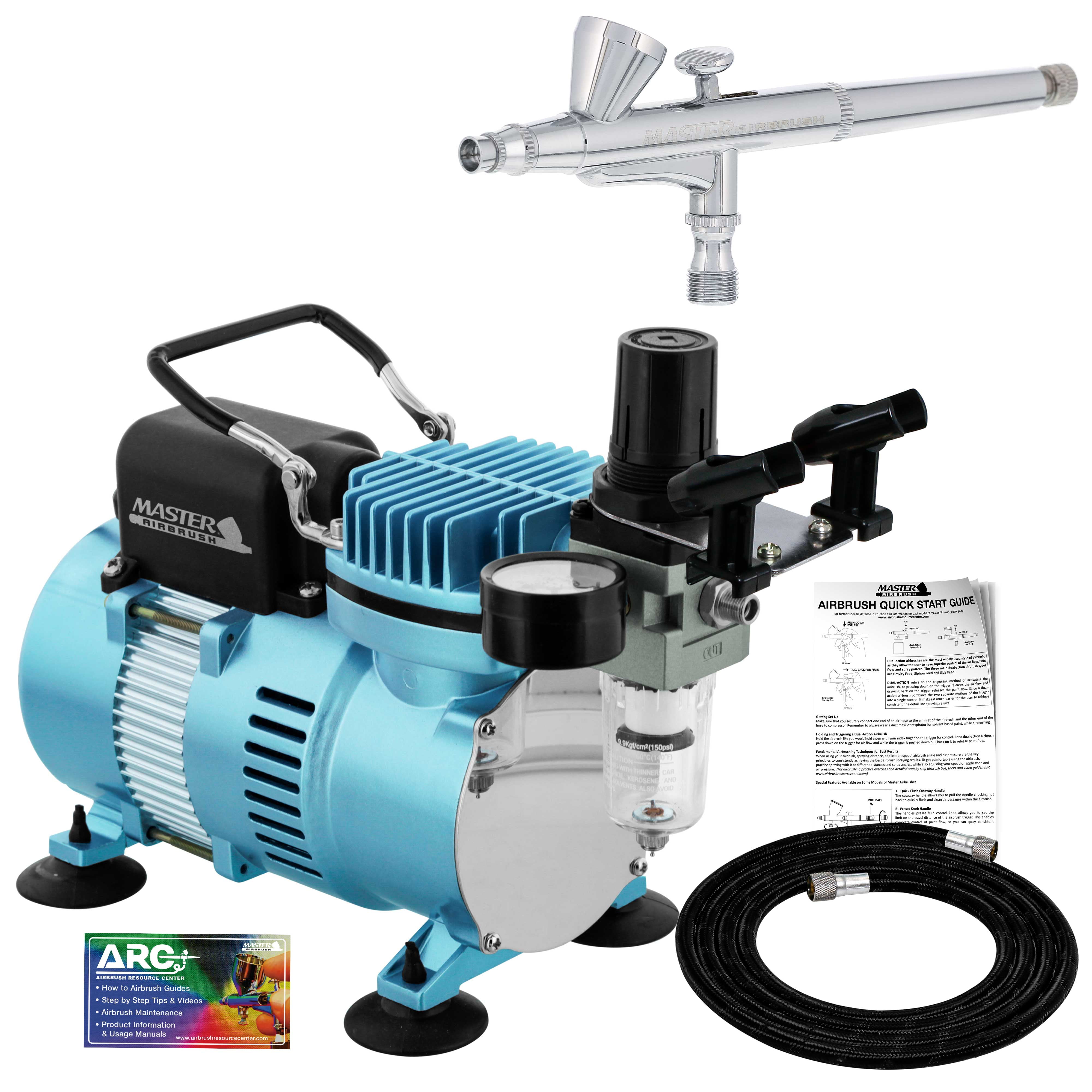 Master Airbrush Cool Runner II Dual Fan Air Compressor System Kit with a G34 Gravity Feed Dual-Action Airbrush Set with 0.3mm Tip, 1/16 oz. Fluid Cup - Holder, How-To Guide - Hobby, Auto, Cake