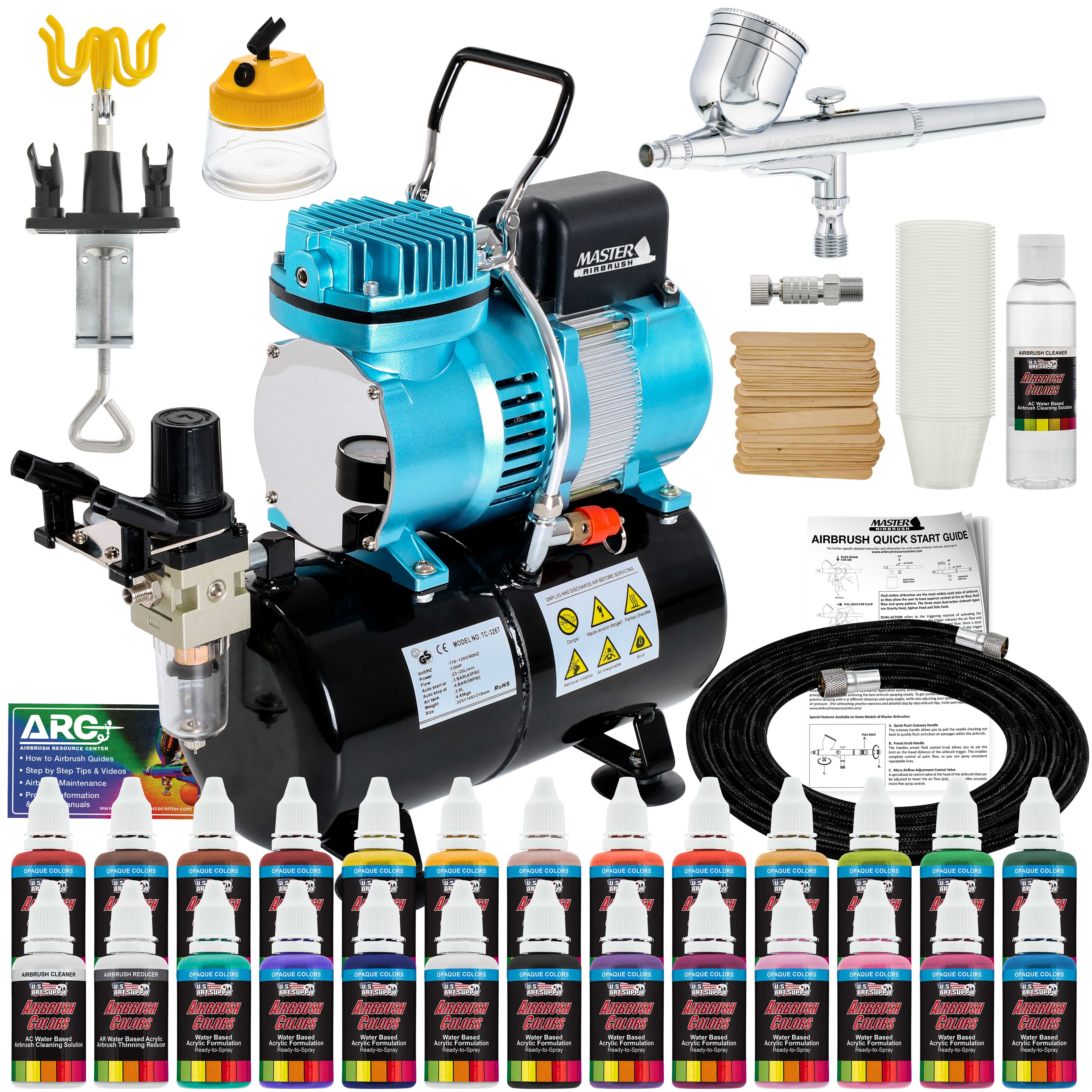 Dual Fan Air Compressor Airbrushing System Kit with 3 Airbrushes, 6 Color  Acrylic Paint Set, Bundle - Foods Co.