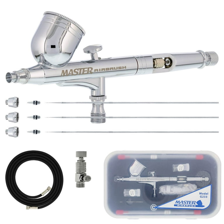 Master Pro Dual-Action Gravity Feed Airbrush Kit Set w/ 3 Tips Hobby Paint Craft