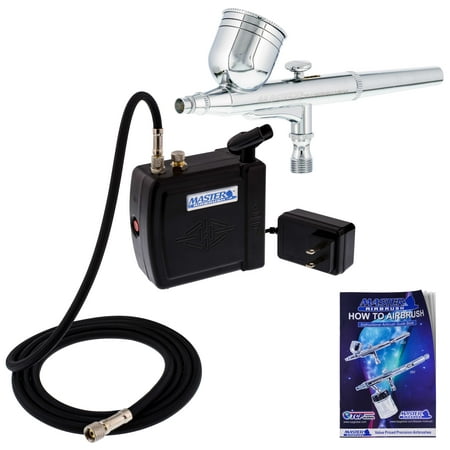 Master Airbrush Multi-Purpose Airbrushing System Kit with Portable Mini Air Compressor, Gravity Feed Dual-Action Airbrush, Hose, How-to-Airbrush Guide Booklet, Hobby, Craft, Cake Decorating, Tattoo