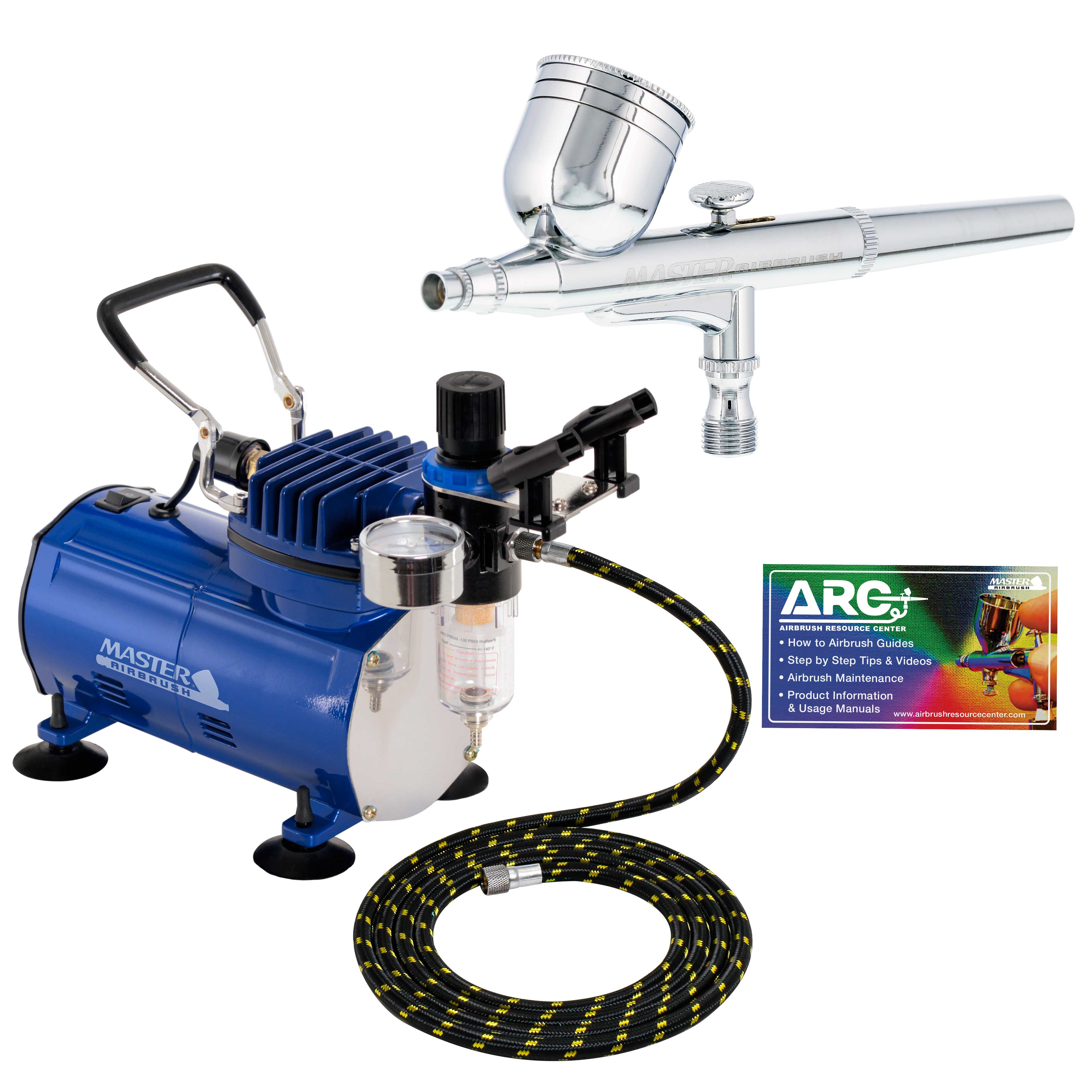 Psipro 1/5HP Airbrush Compressor with Gravity Dual-action Airbrush and  Airbrush Holder Cleaning brush and 6 Foot Hose for Model Painting