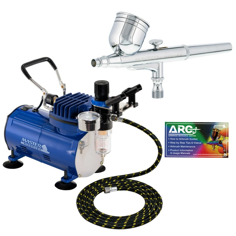 Master Airbrush Multi-purpose Gravity Feed Dual-action Airbrush Kit with 6  Foot Hose and a Powerful 1/5hp Single Piston Quiet Air Compressor