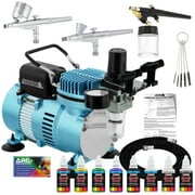 Master Airbrush Professional 3 Airbrush System with Cool Runner Dual Fan Compressor, 6 Color Primary Paint Set, Guide