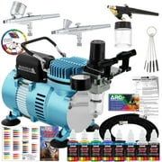 Master Airbrush Professional 3 Airbrush System with Powerful Cool Runner Dual Fan Compressor, 6 Color Primary Paint Set