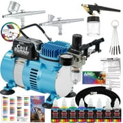 Master Airbrush Cool Runner II Dual Fan Air Compressor Professional Airbrushing System Kit with 3 Airbrushes, Gravity and Siphon Feed - 6 Primary Opaque Colors Acrylic Paint Artist Set - How to Guide