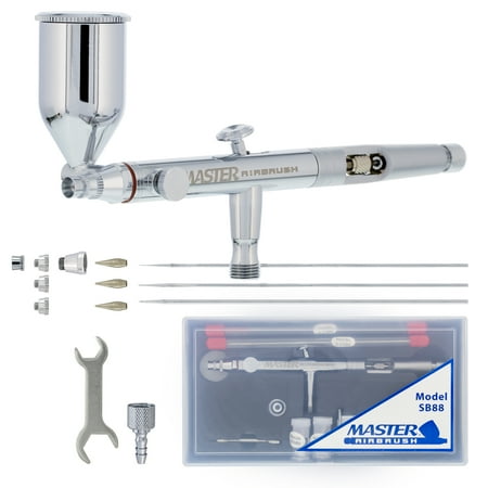 Master Airbrush SB88 Pro Set Dual-Action Side Feed Airbrush Kit with 3 Nozzle Sets (0.3, 0.5 & 0.8mm Needles, Fluid Tips and Air Caps), 1/2 oz. Gravity Cup, How To Guide - Spray Auto, Art, Hobby