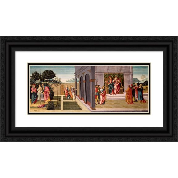 Master of Apollo and Daphne 18x10 Black Ornate Wood Framed Double Matted Museum Art Print Titled - Susanna and the Elders in the Garden, and the Trial of Susanna Before the Elders (C. 1