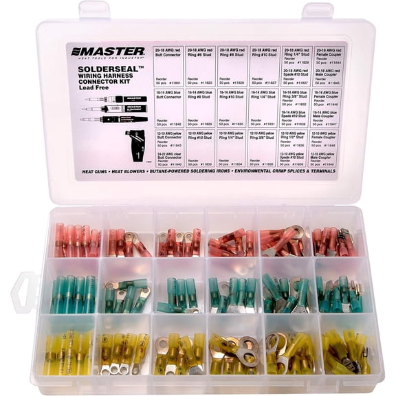 Master Appliance 11822 Quality Solderseal Heat Shrink Butt Connectors, Ring Terminals, Spade Terminals, Coupler Assortment Kit, Waterproof Electrical Marine Automotive Terminals, 135 Pieces