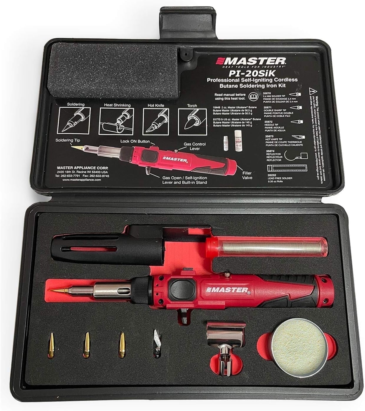 Master Appliance PI-20SiK Butane Soldering Iron Kit, Self-Igniting with Adjustable Temperature