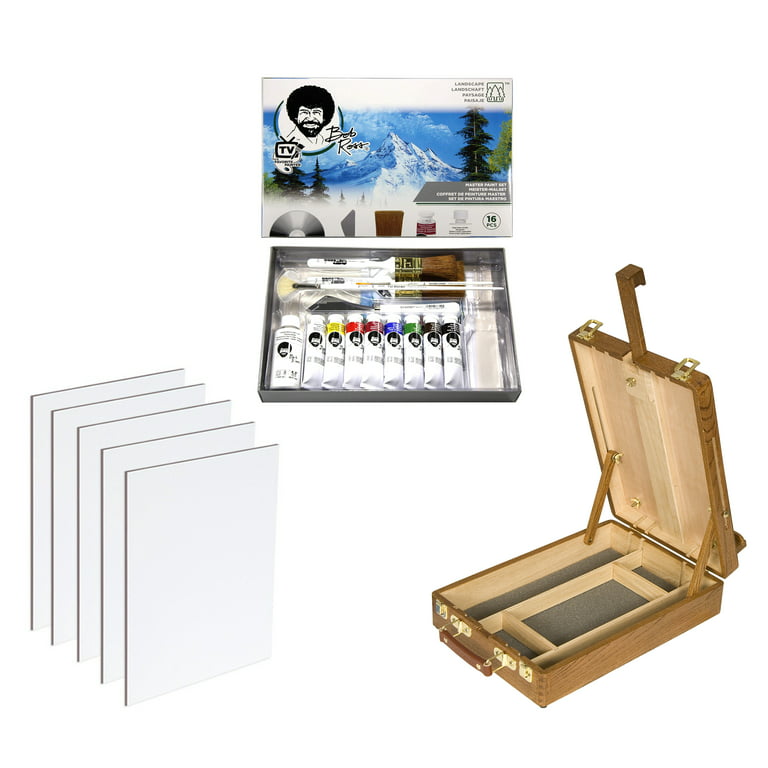 Master Artist Oil Paint Set Includes Wood Art Supply Carrying Case Sketchbox w/Easel & 5-Pack 12x16 Canvas Panels for Painting