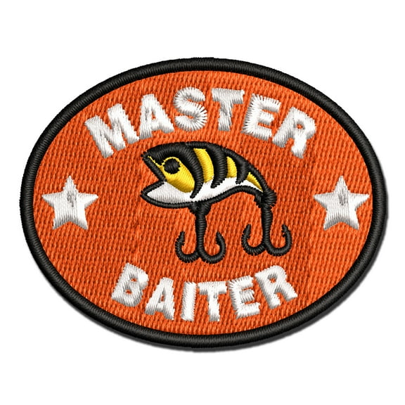Master Baiter Fishing Hook Bait Angler Applique Multi-Color Embroidered Iron-On Patch - 2.0 Inch Mini
