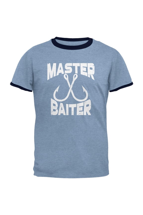 Master Baiter Fishing Mens Ringer T Shirt Heather Blue-Navy SM