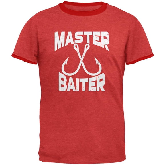 Master Baiter Fishing Mens Ringer T Shirt Heather Red-Red X-LG