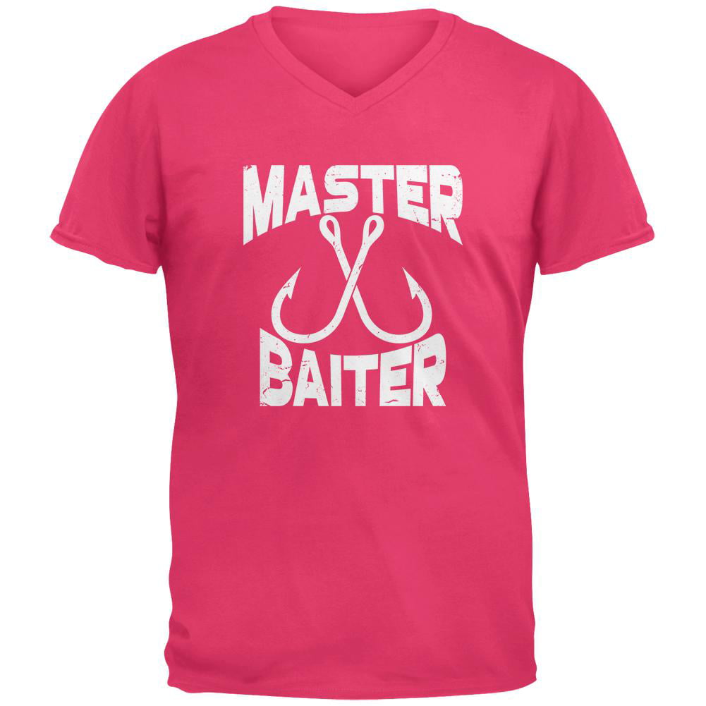 Master Baiter Fishing Mens V-Neck T Shirt Hot Pink 2XL