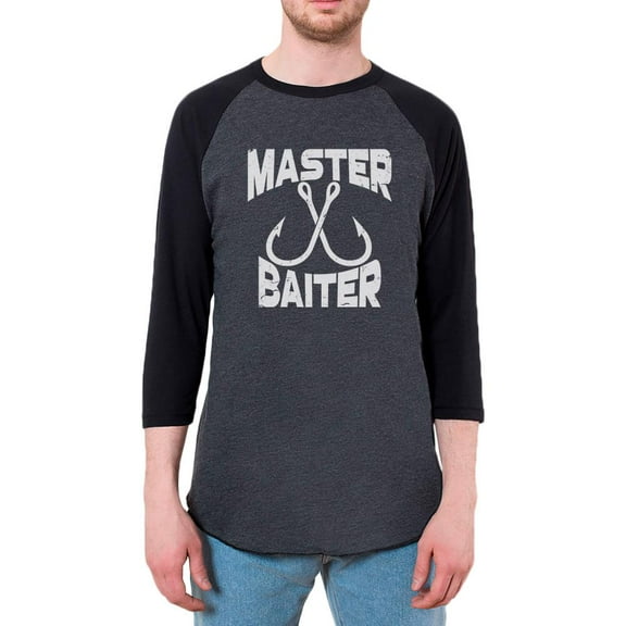 Master Baiter Mens Raglan T Shirt Heather Black-Black 2XL