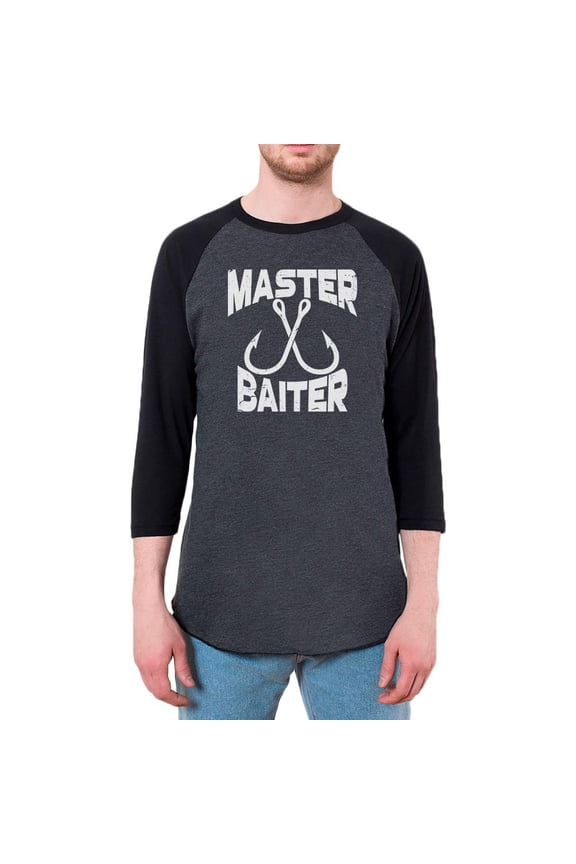 Master Baiter Mens Raglan T Shirt Heather Black-Black MD