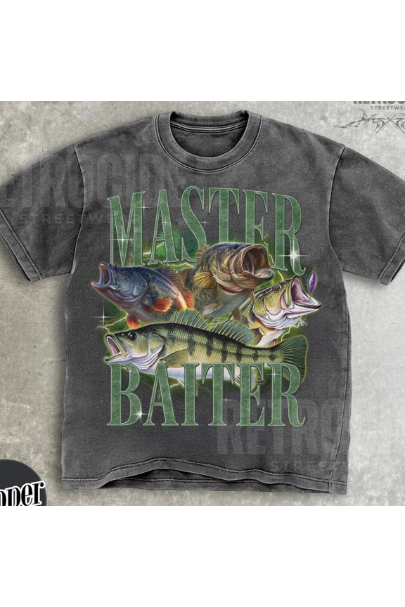 Master Baiter Retro Graphic TShirt Bass Fishing Shirt For Men Funny Fisher Tee Husband Shi
