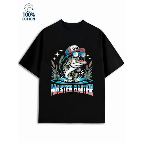 Master Baiter USA men fish 180G 100% Cotton black for 60 year old for 60 year old Vintage Unisex Shirt Printed tshirts Retro Unisex Shirt Cotton tshirts Retro Unisex Shirt Graphic Tee tshirts