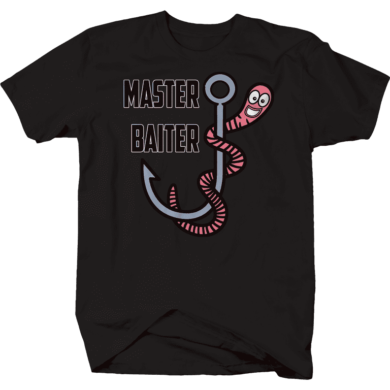 Master Baiter Worm Hook Fishing funny T-Shirt for Men Medium
