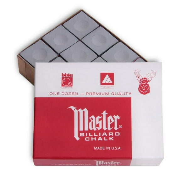 Master Billiard Premium Pool Cue Chalk - 1 Dozen - Made in the USA - Gray