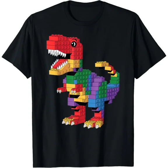 Master Builder Building Bricks Cool Dinosaur T Rex T-Shirt, for Men & Women, up to Size 5XL