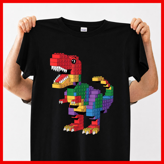 Master Builder Building Bricks Dinosaur T-Rex Art Unisex T-ShirtPlus Size S–5XL Available