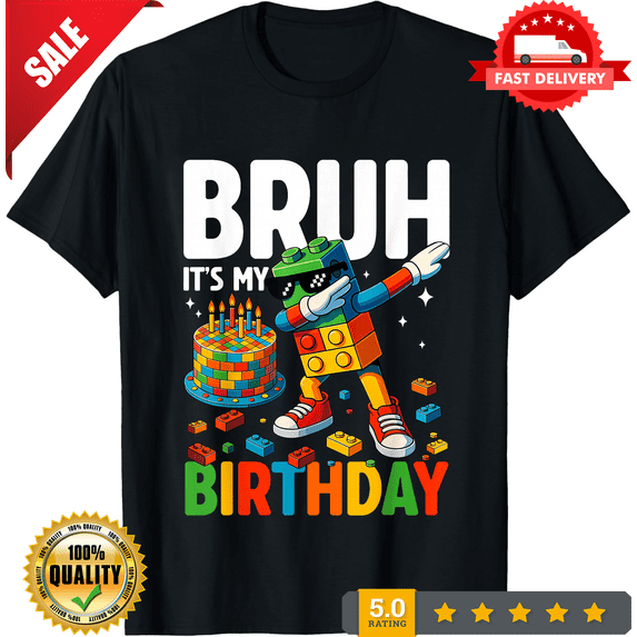Master Builder Dabbing Blocks Bricks Bruh Its My Birthday T-Shirt Gift for Dad,, NEW TRENDING ITEM-TH82758