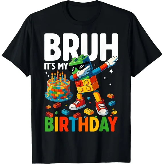 Master Builder Dabbing Blocks Bricks Bruh Its My Birthday T-Shirt Gift for Dad,