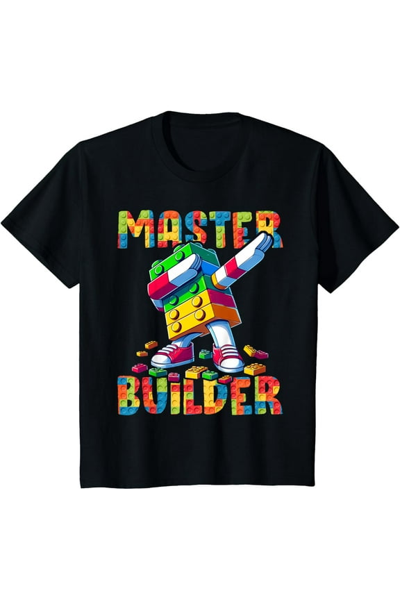 Master Builder Dabbing Blocks Bricks Building Kids Boys Fun T-Shirt