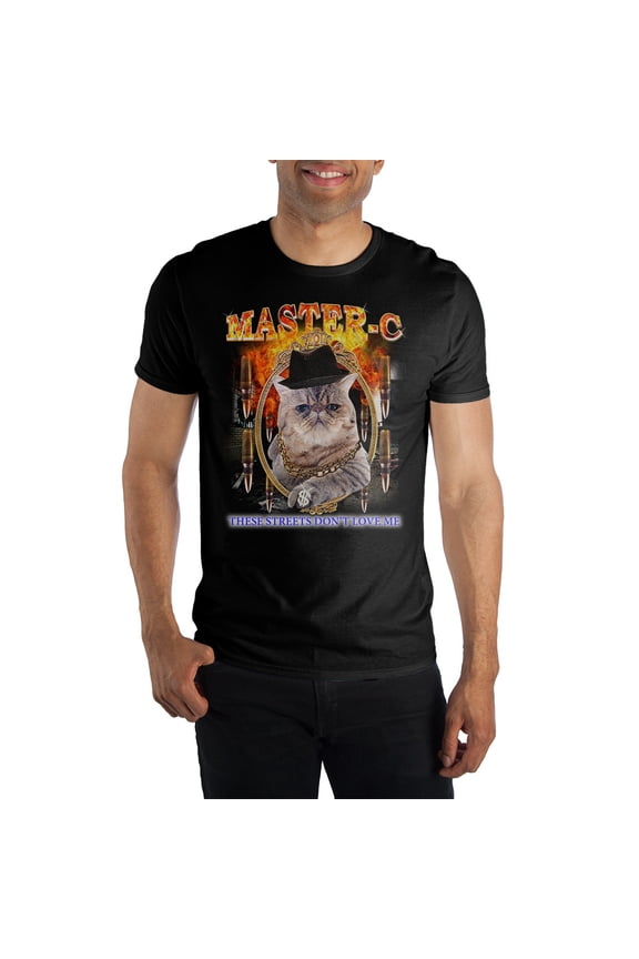 Master-C These Streets Don't Love Me Men's Black T-Shirt Tee Shirt - Rapping Cat-4XL