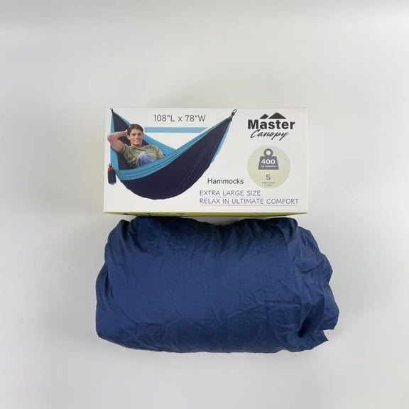 Master Canopy Nylon Camping Hammock Chair - Double or Single Sizes w/Tree Straps and Attached Carry Bag - Portable for Travel/Backpacking/ (Navy, Medium)
