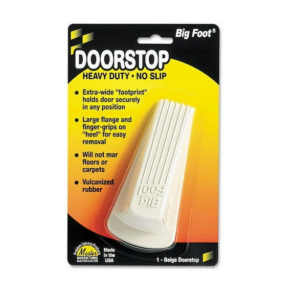 Master Caster Big Foot Doorstop, No Slip Rubber Wedge, 2.25w X 4.75d X 1.25h, Beige