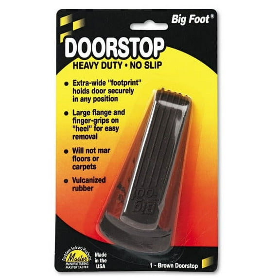 Master Caster Big Foot Doorstop, No Slip Rubber Wedge, 2.25w x 4.75d x 1.25h, Brown, Each